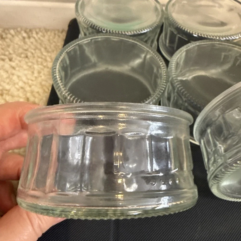 6 Vintage Mason Jar Style Mini Custard Dessert Bowls 4oz - Clear Glass Dish
